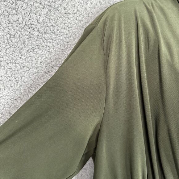 Jones Studio Midi Dress Sz 16W Olive Green Ruched Empire Waist Jersey Knit Comfy - Picture 6 of 15